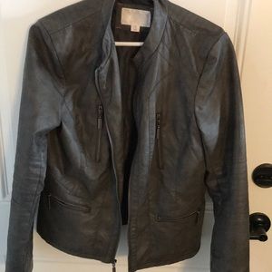 Dark grey faux leather bomber jacket